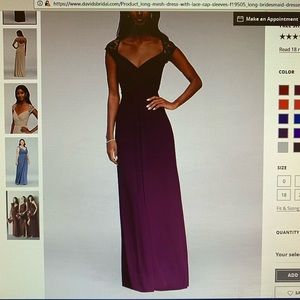 Long mesh dress with lace cap sleeves